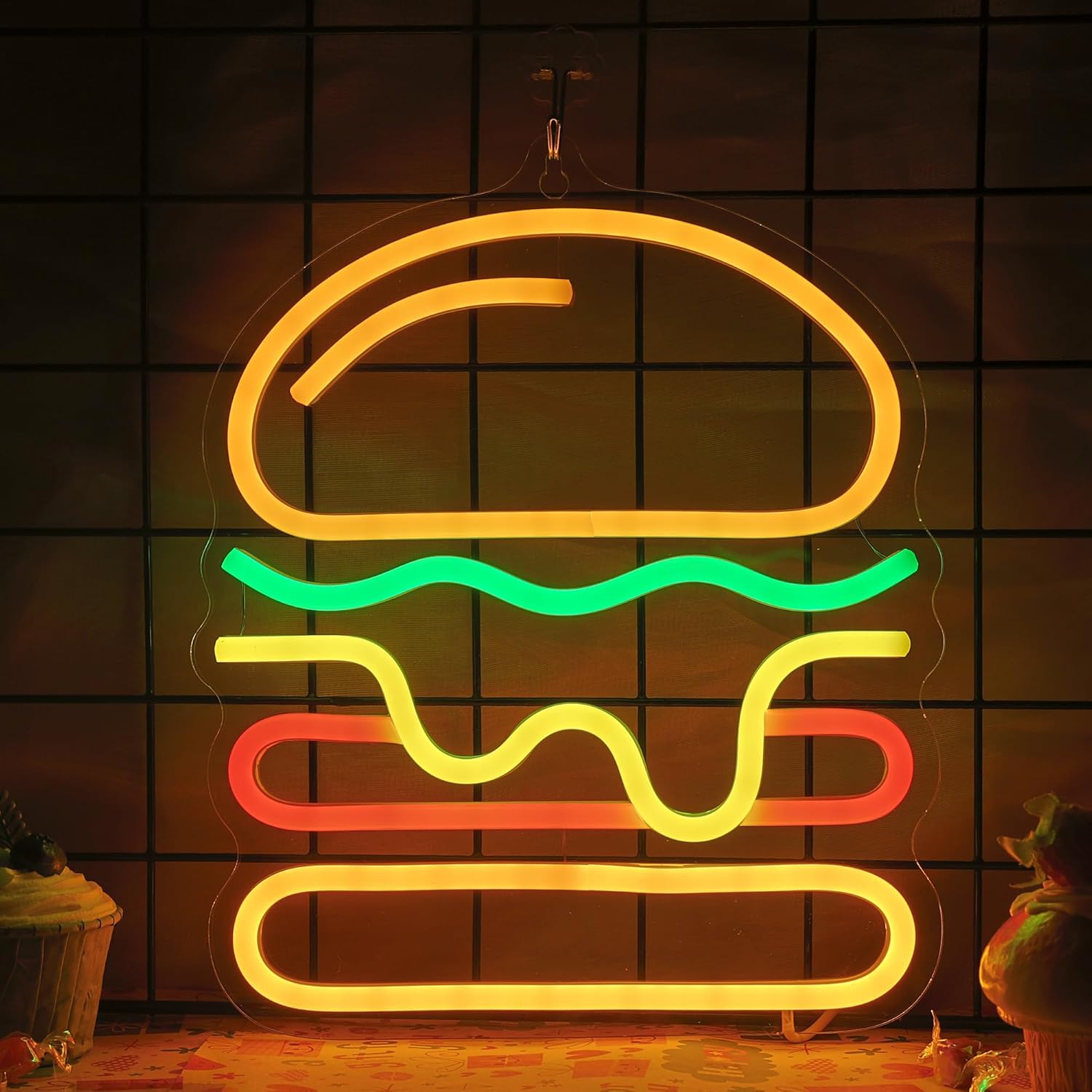 Lighting Home Decor Ideas - Неоновая вывеска Burger с многослойным сыром,